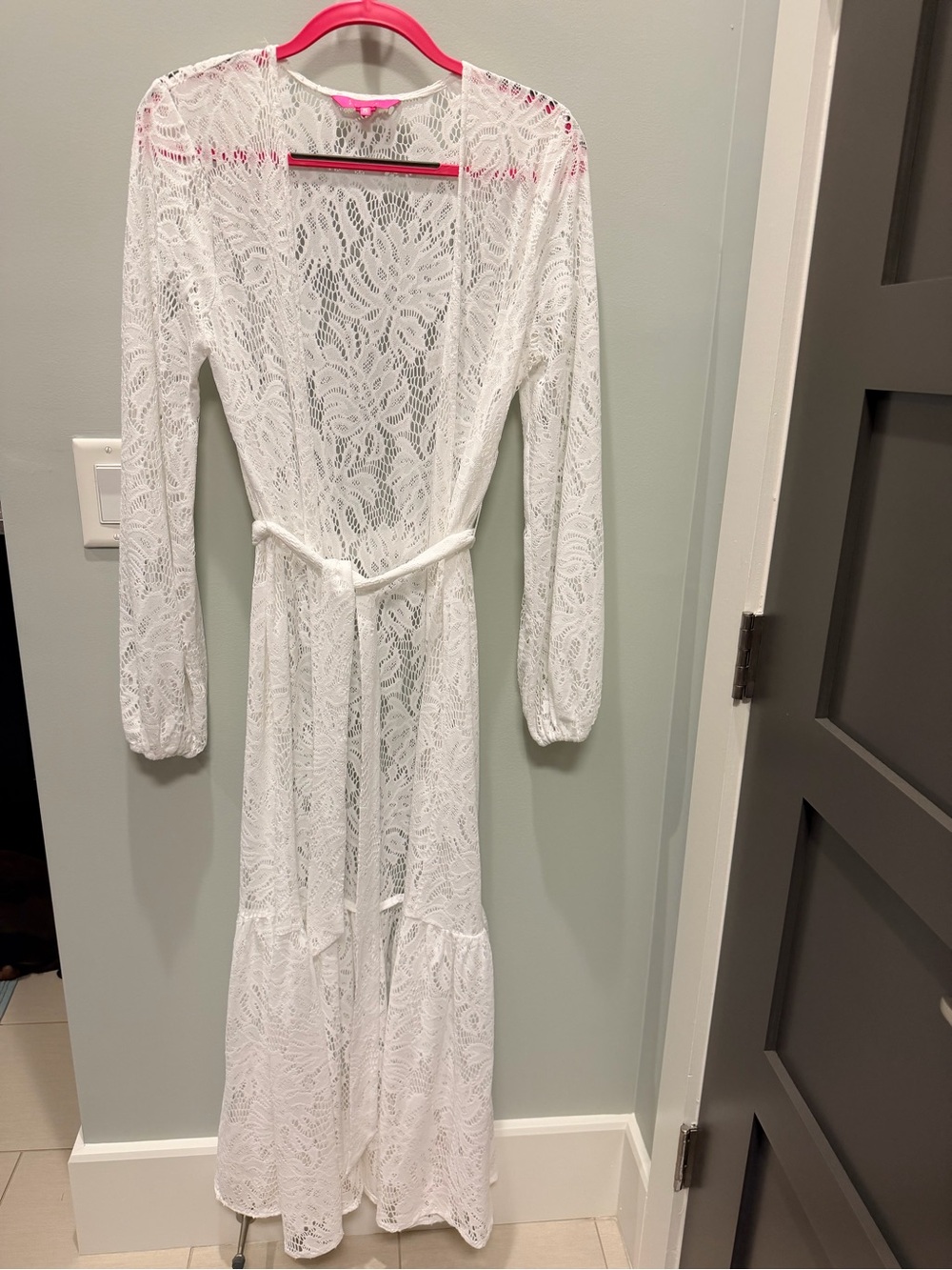 White Lace Long Sleeve Coverup with Tie Belt - Lilly Pulitzer